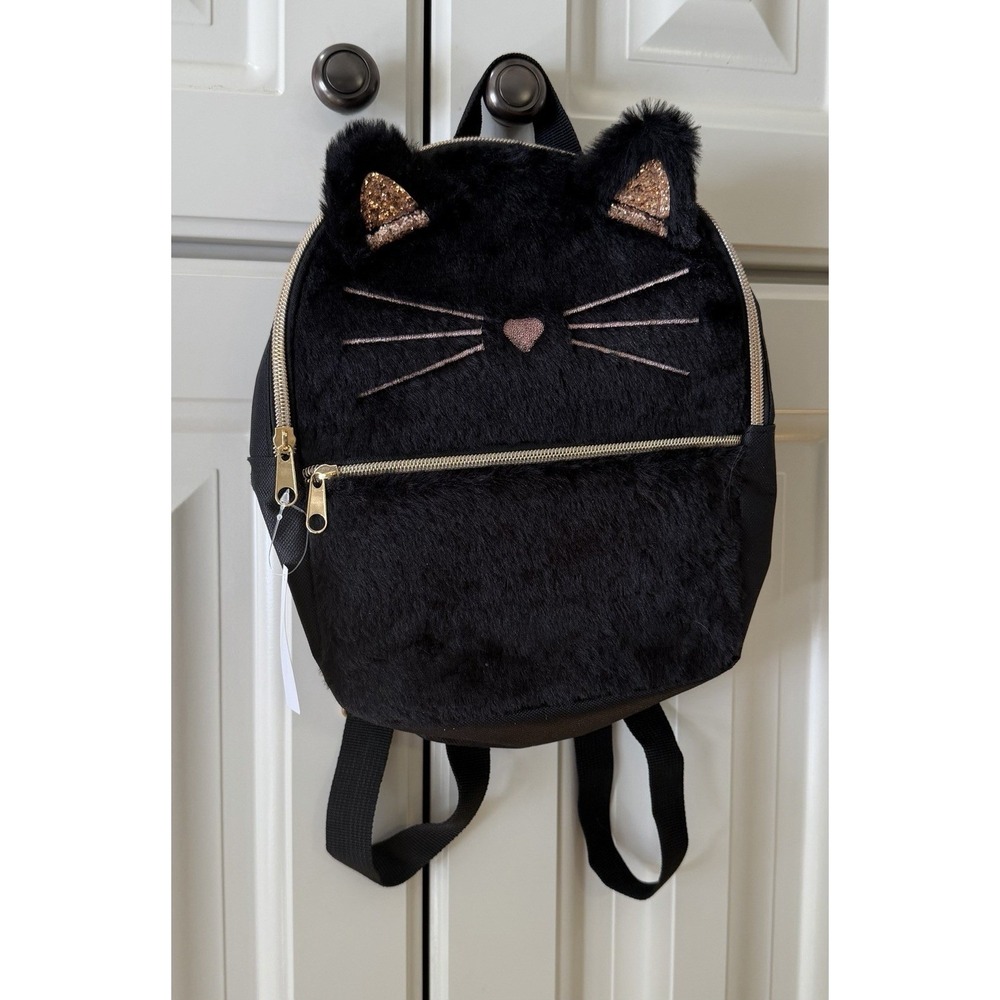 Black Plush‎ Cat Mini Backpack Glitter Ears Cute Kawaii School Bag NWT Girls